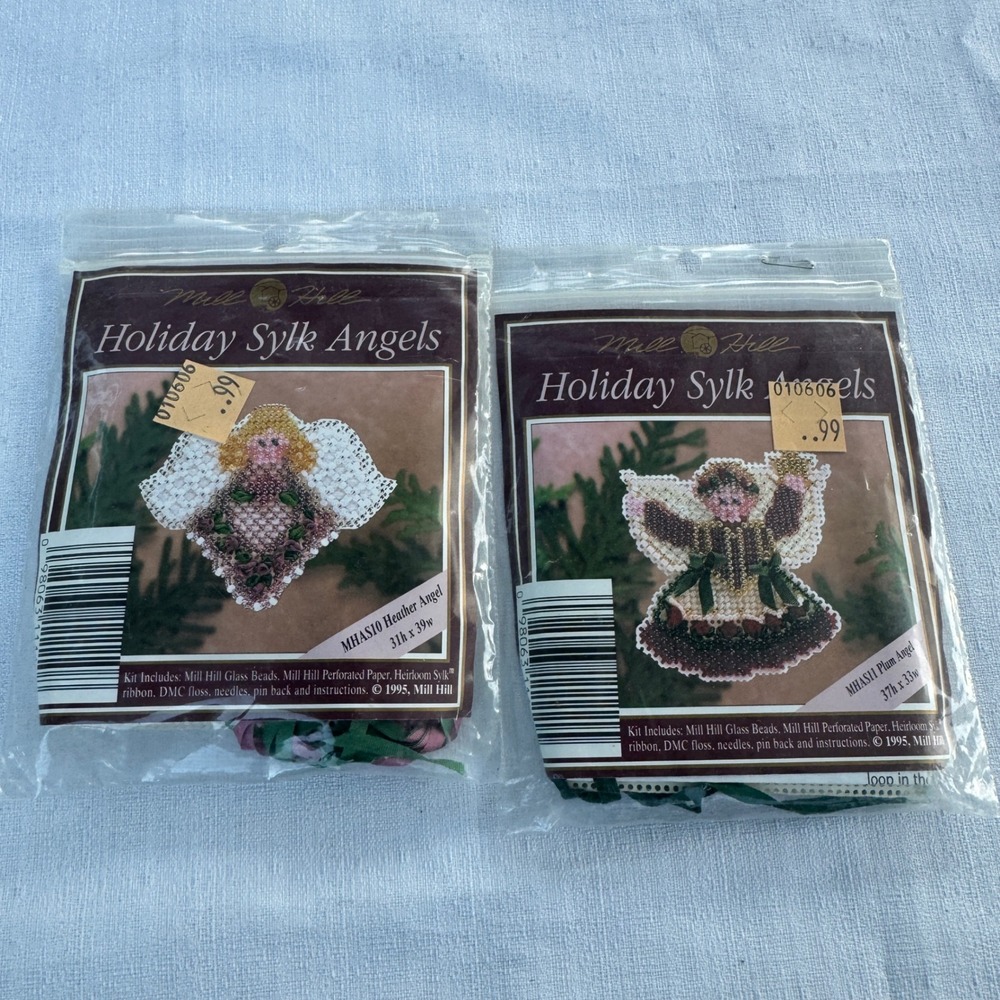 NEW Mill Hill Holiday Sylk Angels Beaded Pin Kits Heather Plum Vintage 2pc LOT